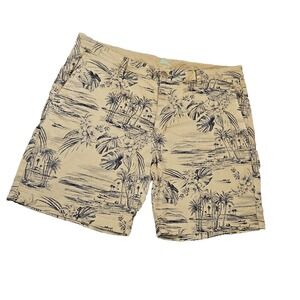 Tommy Bahama Men's 38 Hawaiian Shorts Beige Blue Tropical Palm‎ Tree Print